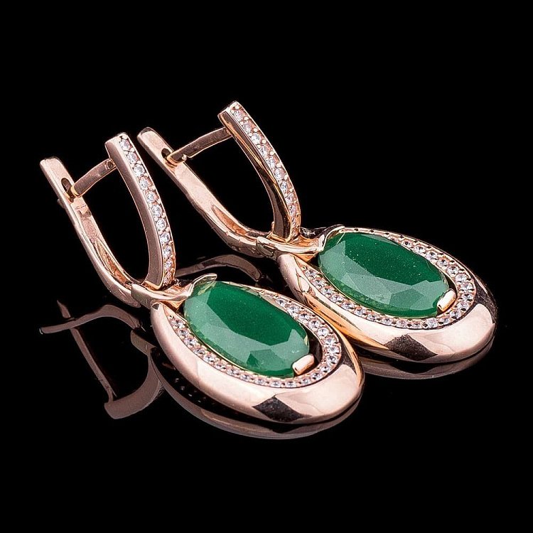 Золотий набір з хризопразом (фіаніти) к03276к від ювелірного магазину Онікс - 5