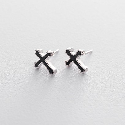 Серебряные серьги-пусеты с крестиками (эмаль) 122183