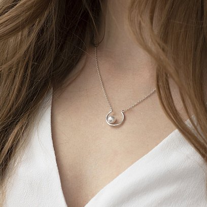Срібне кольє з перлиною 181015 №4