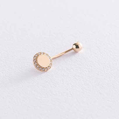Золотой пирсинг в пупок с фианитами пир00253