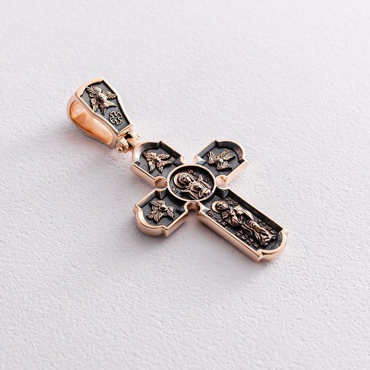 Православний золотий хрест "Розп'яття Христове. Спас Нерукотворний. Ікона Божої Матері знамення. Святитель Миколай" п02699 від ювелірного магазину Онікс - 2