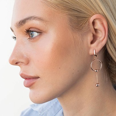 Золотые серьги "Уникальность" с шариками с07833 №3