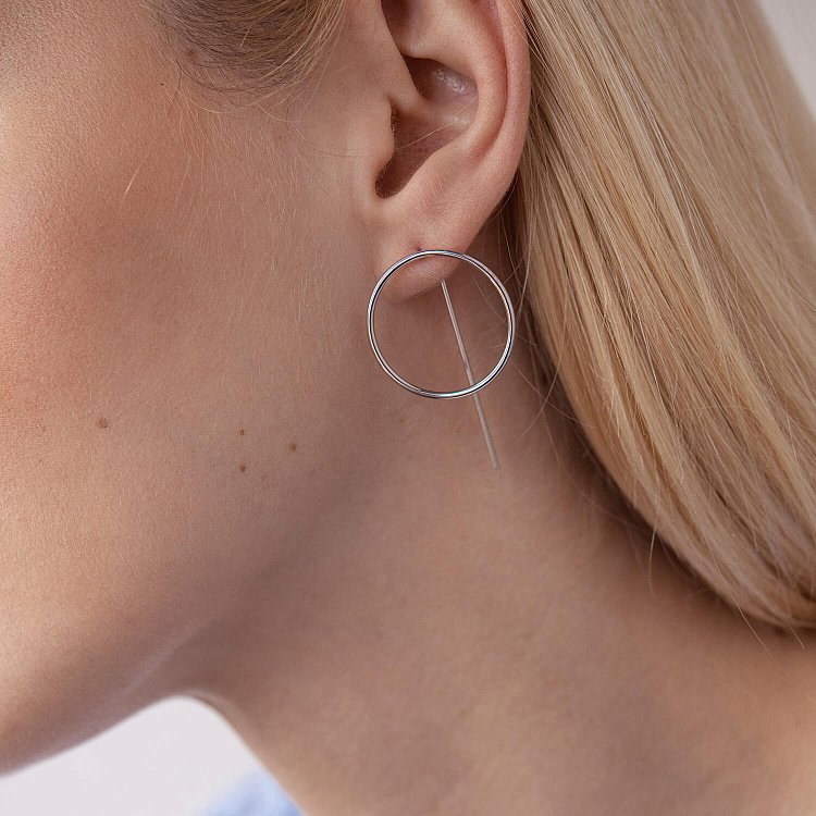 Серьги "Геометрия" в белом золоте с07881 от ювелирного магазина Оникс