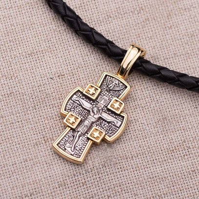 Серебряный крестик с позолотой "Распятие Господне. Ангел Хранитель" 131459 №6