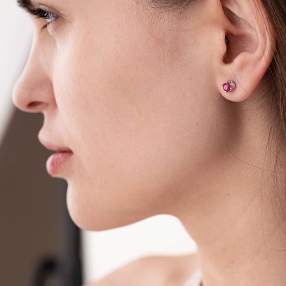 Срібні сережки - пусети з рубінами 2619/9р-RUB №2