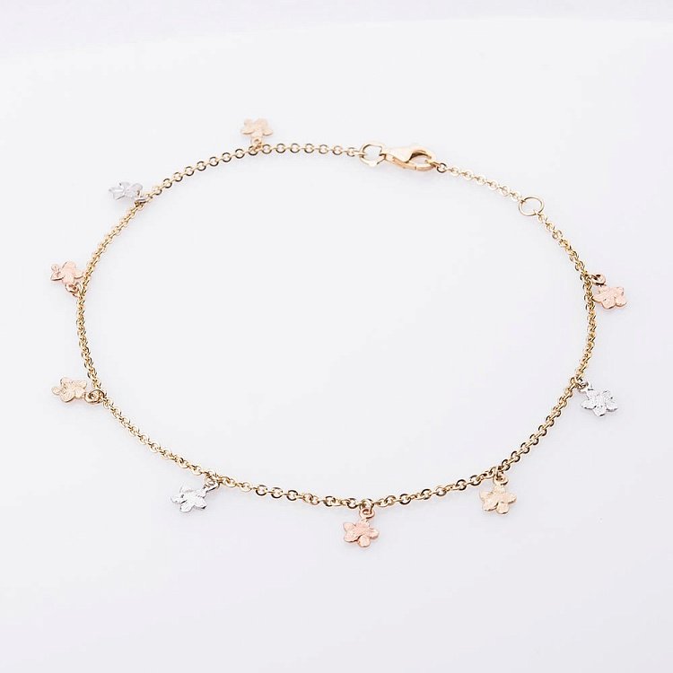 Золотой браслет на ногу "Цветочки" б01107 от ювелирного магазина Оникс - 4