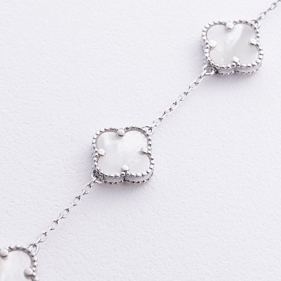 Серебряный браслет "Клевер" с перламутром 141779 №5