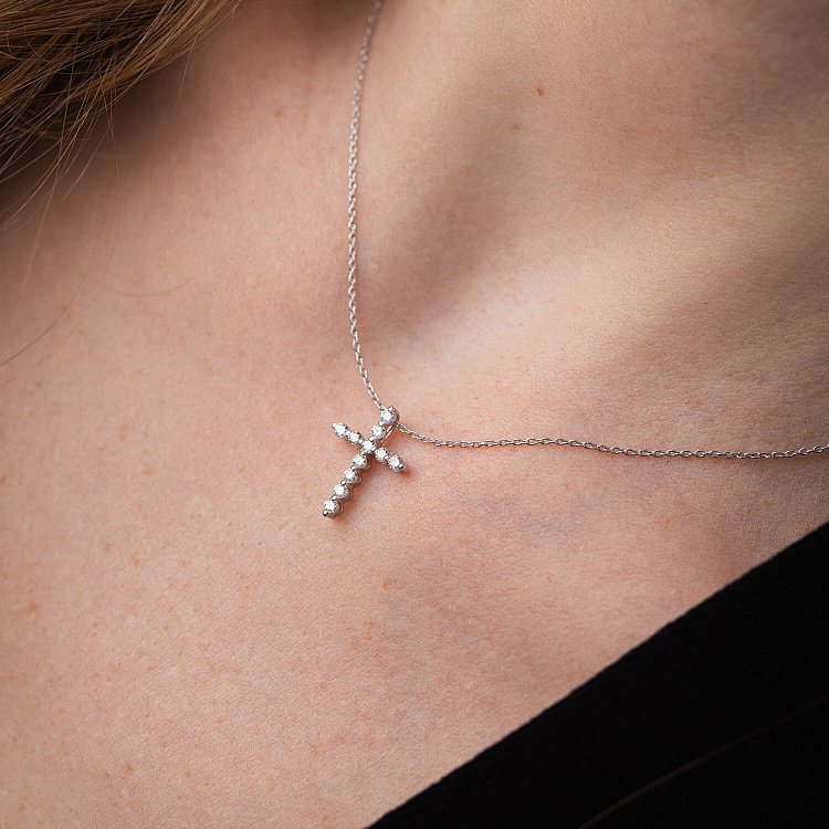 Золоте колье "Хрестик" з діамантами колб0108di від ювелірного магазину Онікс - 3