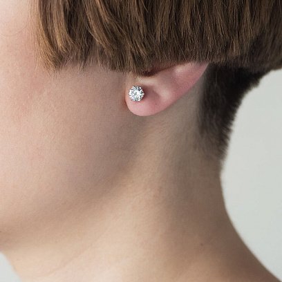 Серебряные серьги-гвоздики с фианитами 6мм 12737 №6