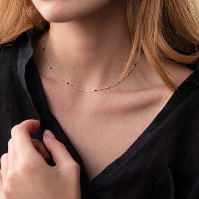 Колье в желтом золоте (синяя и желтая эмаль) кол02536 №10