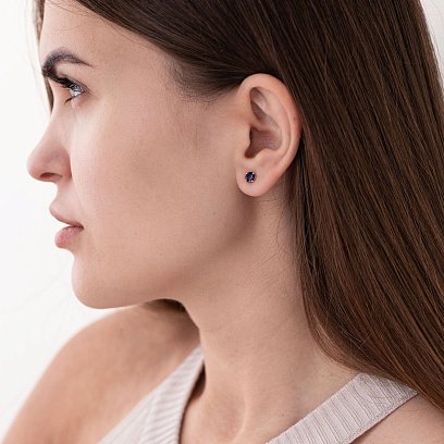 Золотые серьги - пусеты "Кэтрин" с сапфирами 23267 №2