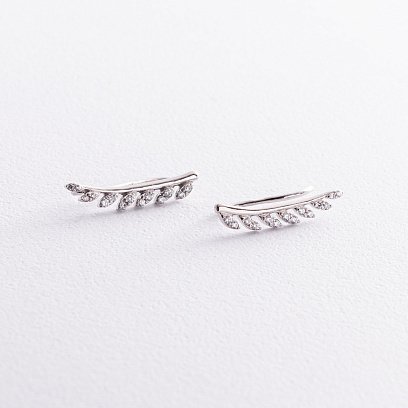 Серебряные серьги - клаймберы "Листики" 122352 №2