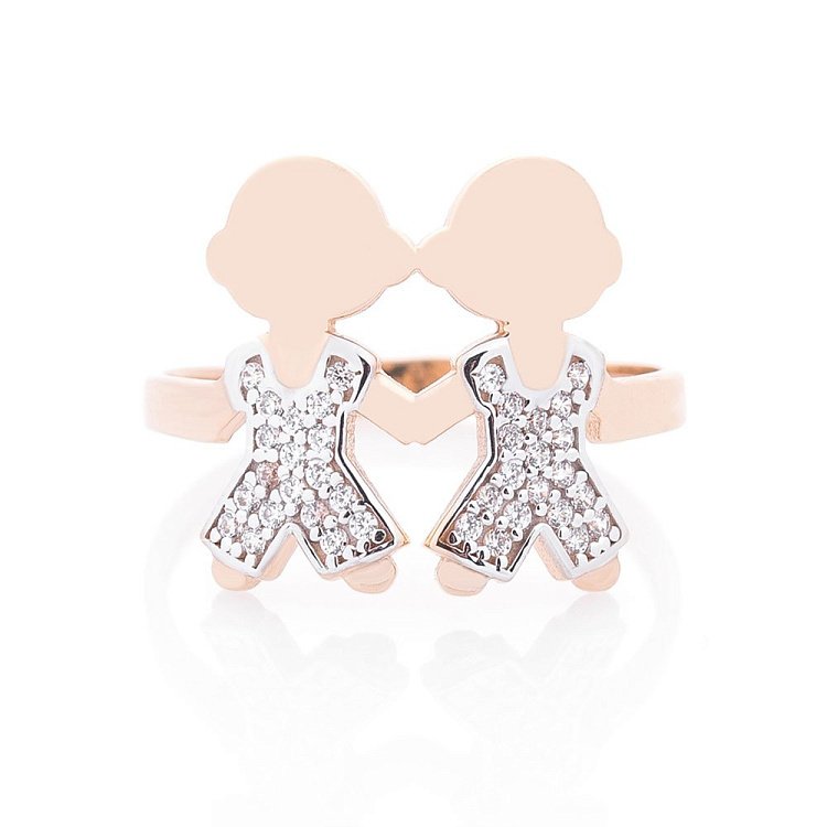 Золотое кольцо "Мальчики" (фианит) к06249 - 2 Золотое кольцо "Мальчики" (фианит) к06249 от ювелирного магазина Оникс - 2