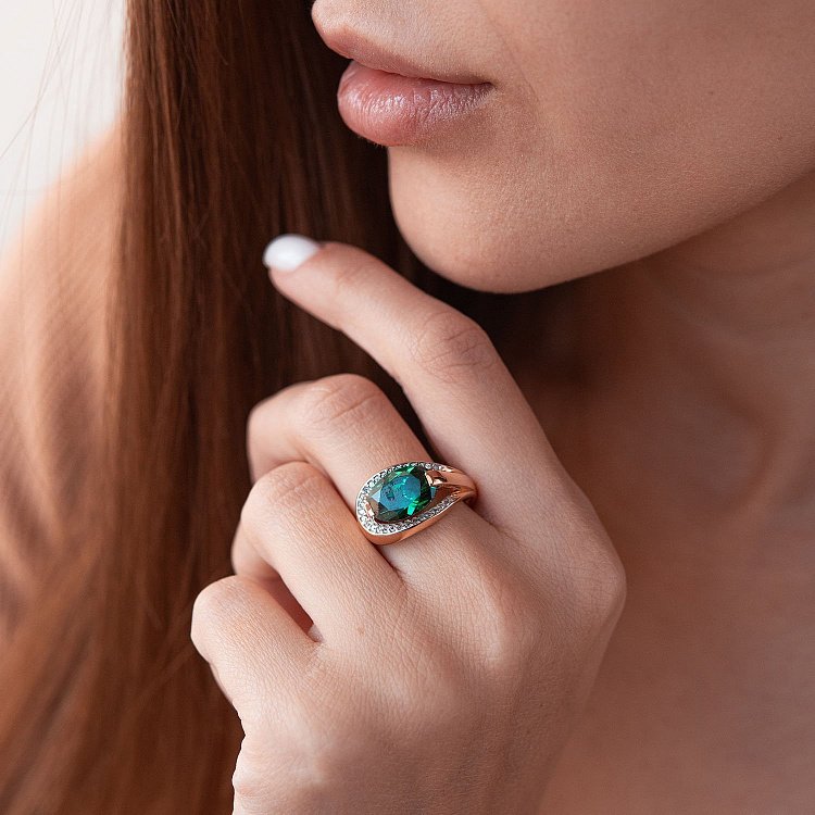 Золота каблучка з празиолітом і фіанітами к05443 від ювелірного магазину Онікс - 1