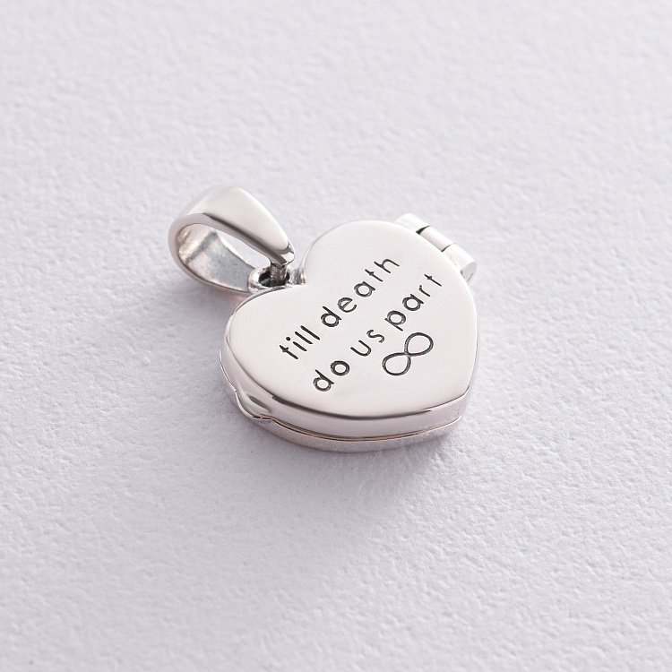 Серебряный кулон "Сердечко. Till death do us part - пока смерть не разлучит нас" для фотографии 7352 от ювелирного магазина Оникс