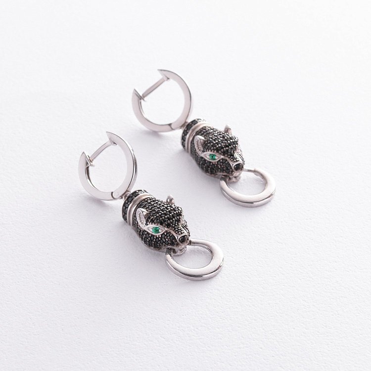 Серебряные серьги "Пантера" с фианитами 565 от ювелирного магазина Оникс