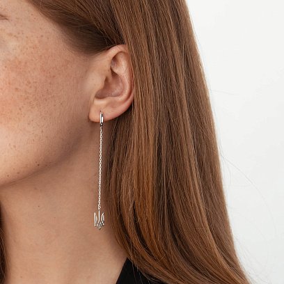 Асимметричные серебряные серьги "Герб Украины - Тризуб" 123242 №5