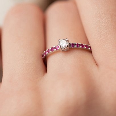 Золотое кольцо с бриллиантом и рубинами кб0473di №7