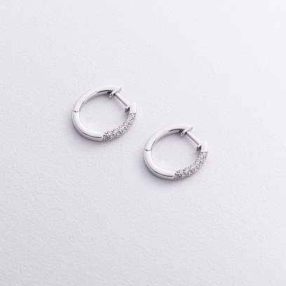 Сережки - кільця з діамантами (біле золото) 340131121 №3