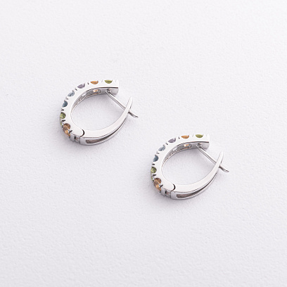 Золоті сережки з доріжкою різнокольорових натуральних каменів с09570 №2