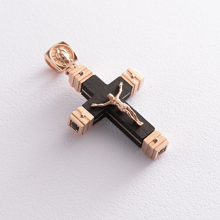 Мужской православный крест из эбенового дерева и золота с бриллиантами пб0281 Мужской православный крест из эбенового дерева и золота с бриллиантами пб0281 от ювелирного магазина Оникс