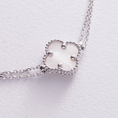 Браслет "Конюшина" з білого золота (перламутр) б04907 №4