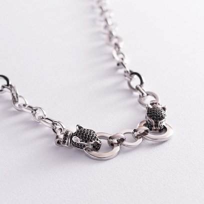 Колье "Пантера" в белом золоте (черные фианиты) кол02040 №3