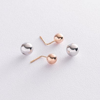 Серьги "Шарики" в красном и белом золоте с04474 №2