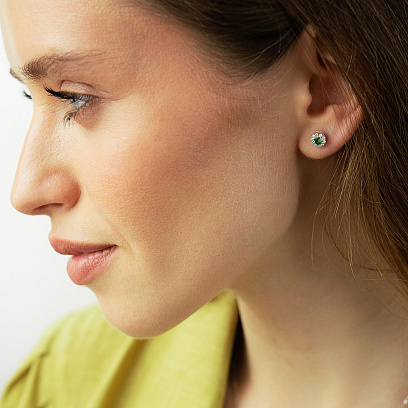 Серьги - пусеты в белом золоте (бриллианты, изумруды) сб0716mi №8