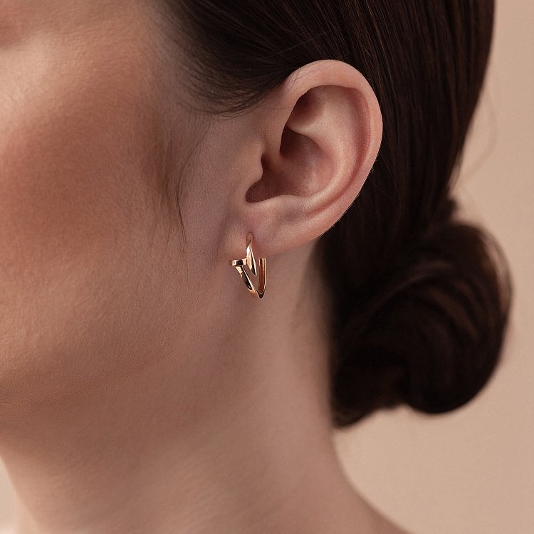 Сережки - кільця "Цвях" у червоному золоті с08341 від ювелірного магазину Онікс - 1