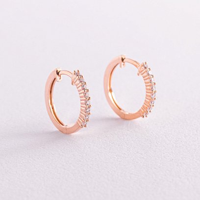 Золотые серьги - кольца с фианитами с07713