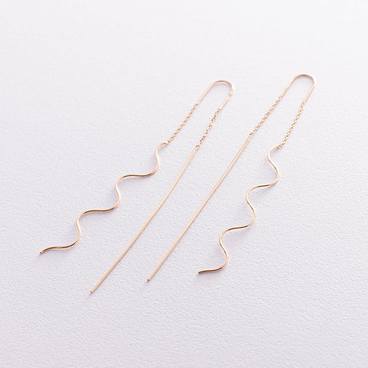 Сережки - протяжки "Міллі" в жовтому золоті с07382 від ювелірного магазину Онікс - 4