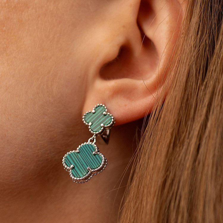 Срібні сережки "Конюшина" (синт. малахіт) 123378 від ювелірного магазину Онікс - 3