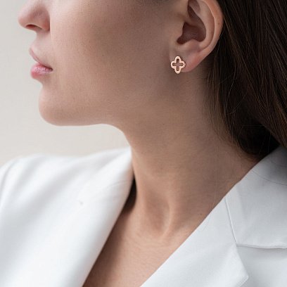 Серьги - пусеты "Клевер" в красном золоте с06965 №6