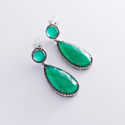 Золотые серьги (агат, гранат, цирконий) 7025256 №3