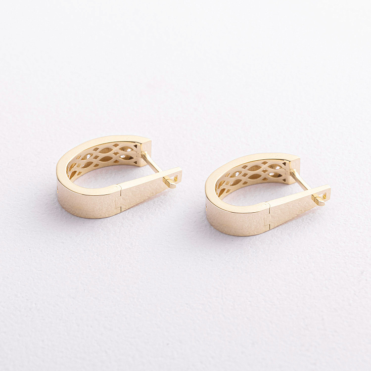 Серьги "Клевер" с фианитами (желтое золото) с09685 от ювелирного магазина Оникс - 1