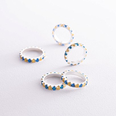 Серебряное кольцо с дорожкой голубых и желтых камней 112664 №3