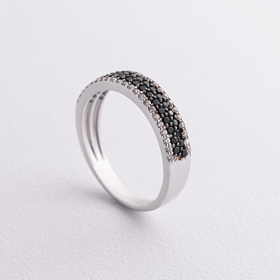 Срібна каблучка з чорними та білими фіанітами 1110/1р-cz
