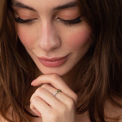 Золотое кольцо с бриллиантами и цаворитами кб0468di №4