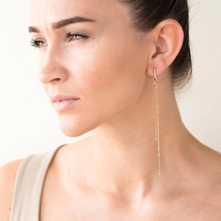 Золотые серьги на цепочке с05602 от ювелирного магазина Оникс - 3