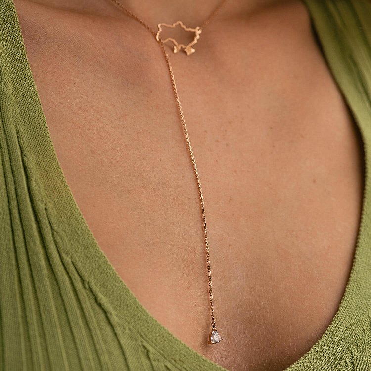 Золоте кольє - краватка "Карта України" (куб. цирконій Swarovski у формі серця)﻿ 4050 від ювелірного магазину Онікс - 6