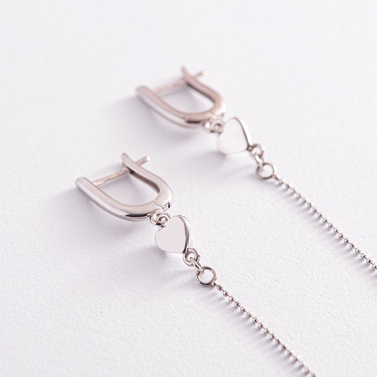 Серебряные серьги "Сердечки" с цепочками 123207 от ювелирного магазина Оникс - 3