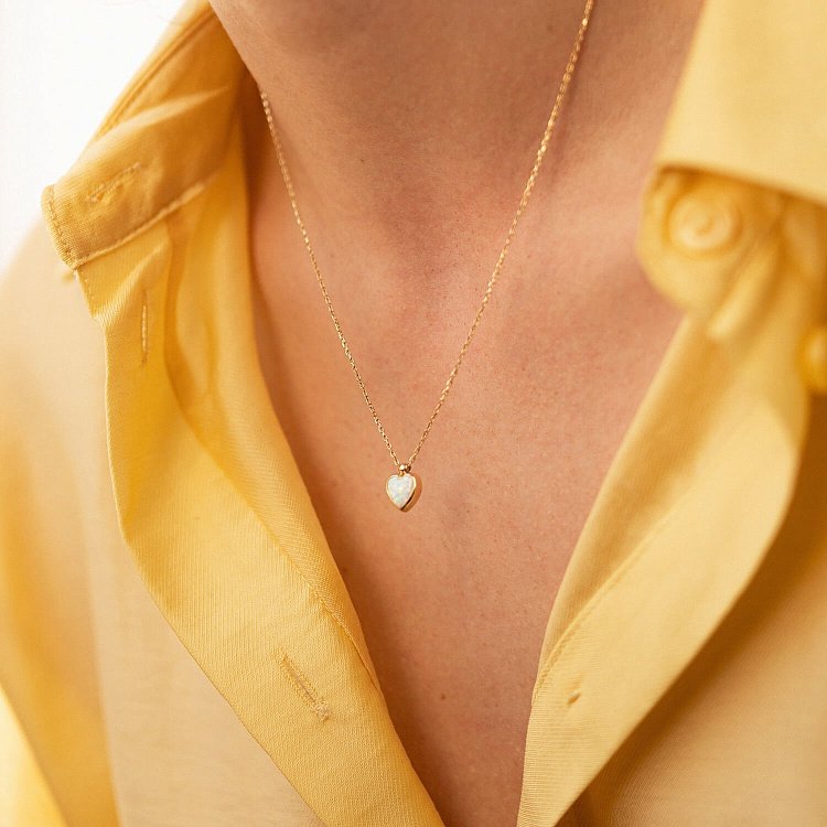 Кольє "Сердечко" з синт. опалом (жовте золото) кол02412 від ювелірного магазину Онікс - 3