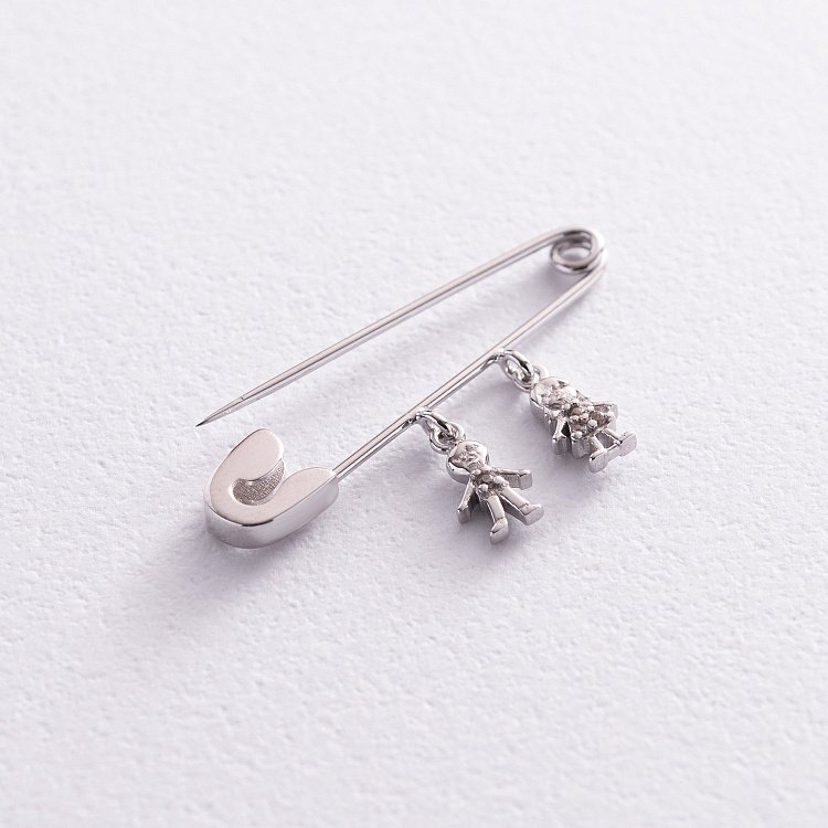 Золотая булавка "Мальчик и девочка" (фианиты) зак00324 от ювелирного магазина Оникс