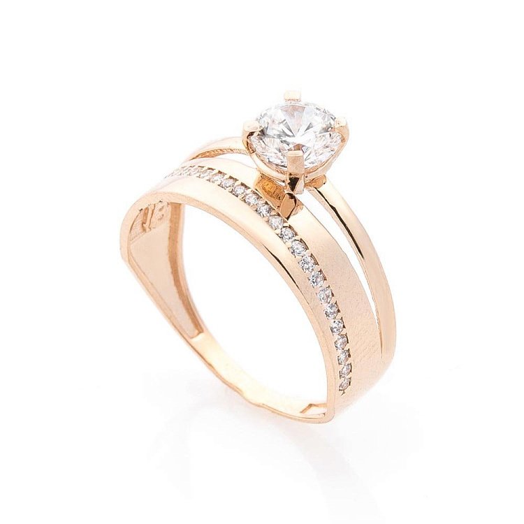 Золота каблучка з фіанітами к02996 від ювелірного магазину Онікс