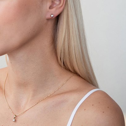 Золотые серьги - пусеты с фианитами с06150 №4