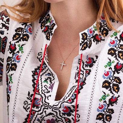 Колье "Крестик" в красном золоте (фианиты) кол01811 №3