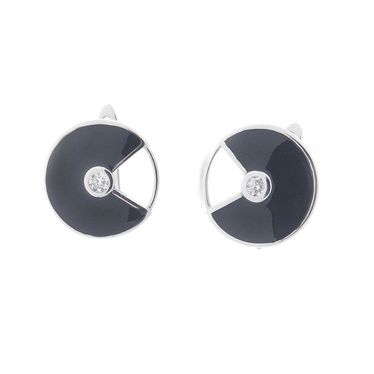 Срібні сережки (фіаніти, емаль) 122322 від ювелірного магазину Онікс - 1