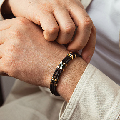 Чоловічий браслет з золотими вставками і фіанітами б02357 №4