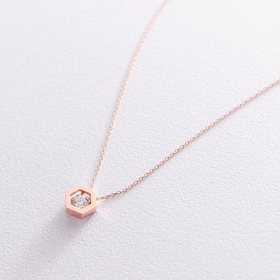 Золотое колье "Шестиугольник" с фианитом кол01898